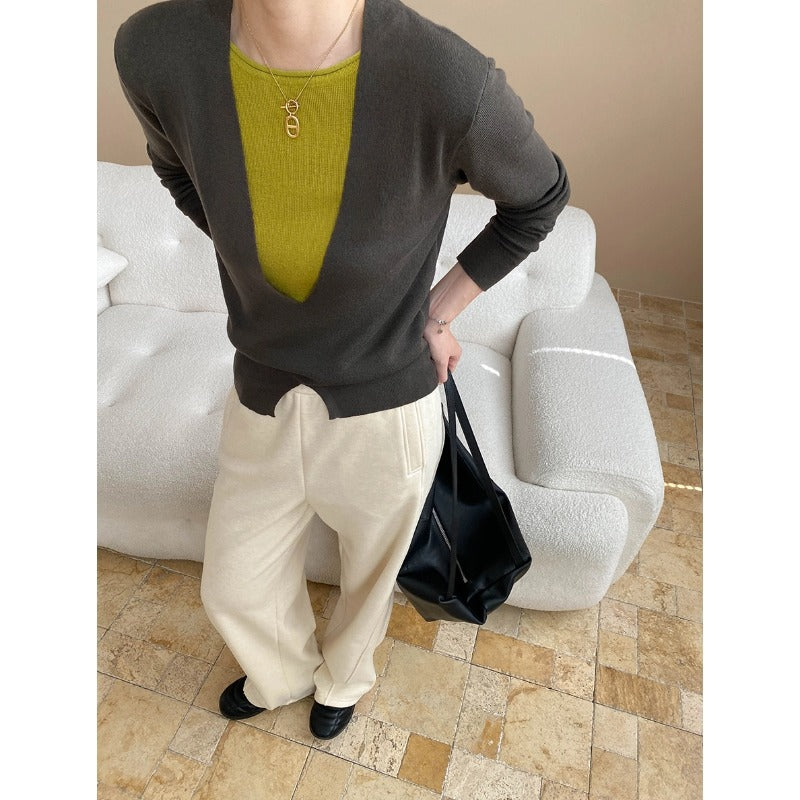 Damen Pullover V-Ausschnitt Feine Textur Norvielle
