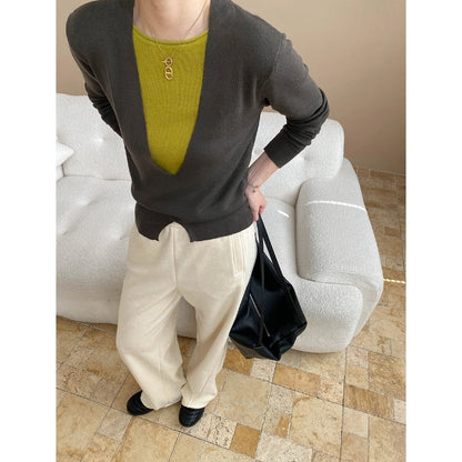 Damen Pullover V-Ausschnitt Feine Textur Norvielle