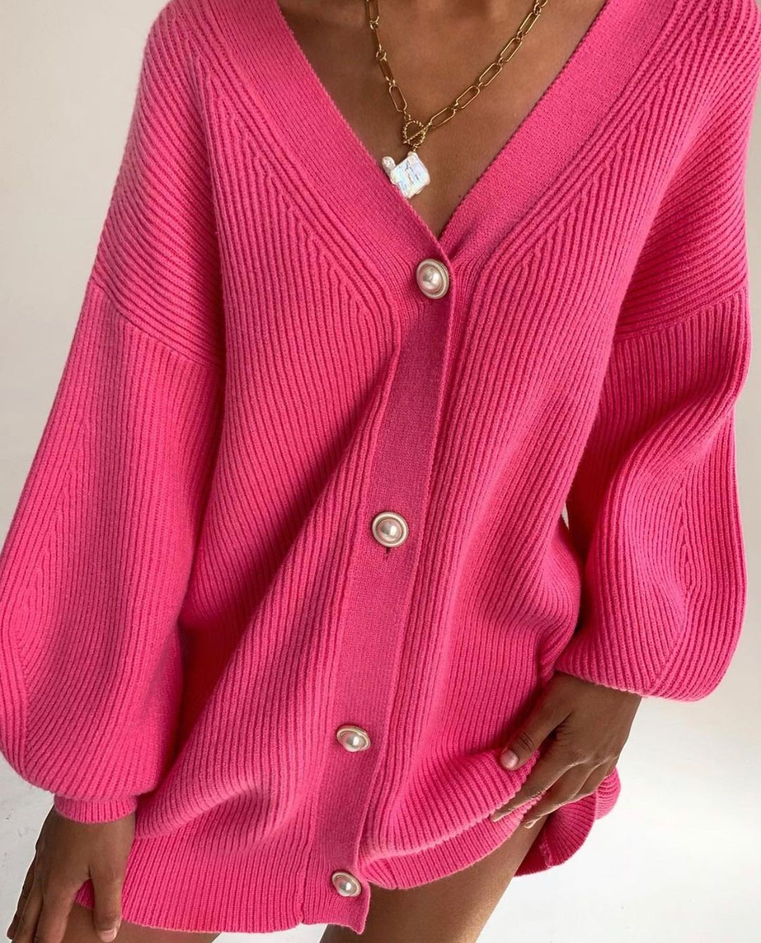 Damen Strickcardigan Oversized Dekorative Knöpfe Beige