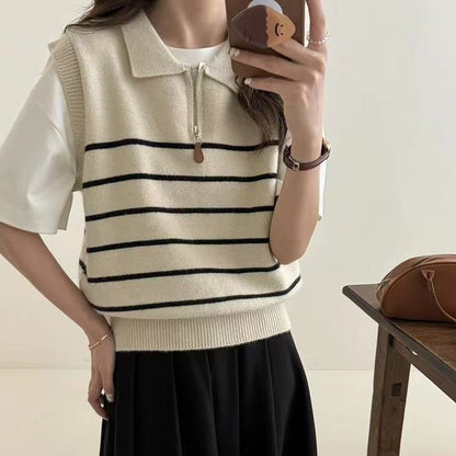 Damen Strickpullover Streifenmuster Reißverschluss Norvielle