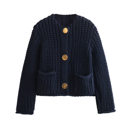 Damen Strickjacke Kuschelig Goldene Knöpfe Norvielle