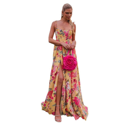 Damen Maxi-Kleid Langarm Floralmuster Rüschendetails Norvielle