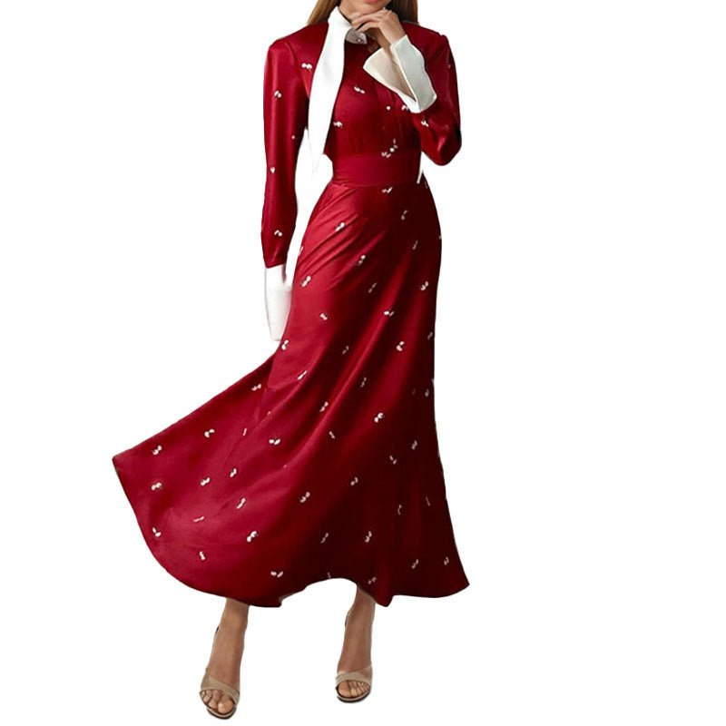Damen Maxikleid mit Drapierung und Langärmlen Norvielle