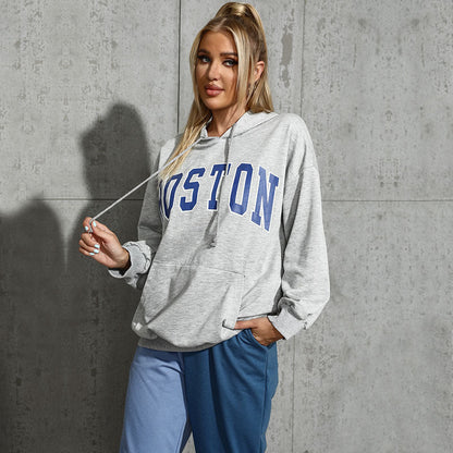 Damen Kapuzenpullover Oversized mit Schriftzug Schwarz - Norvielle