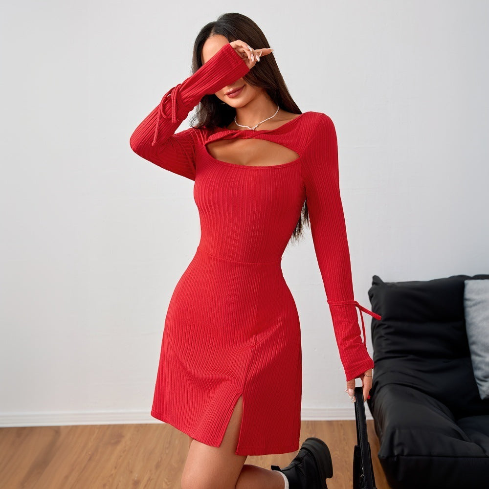 Damen Minikleid Langer Ärmel Cut-Out Ausschnitt Norvielle - Norvielle