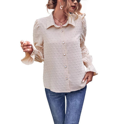 Damen Bluse Puffärmel Struktur Optik