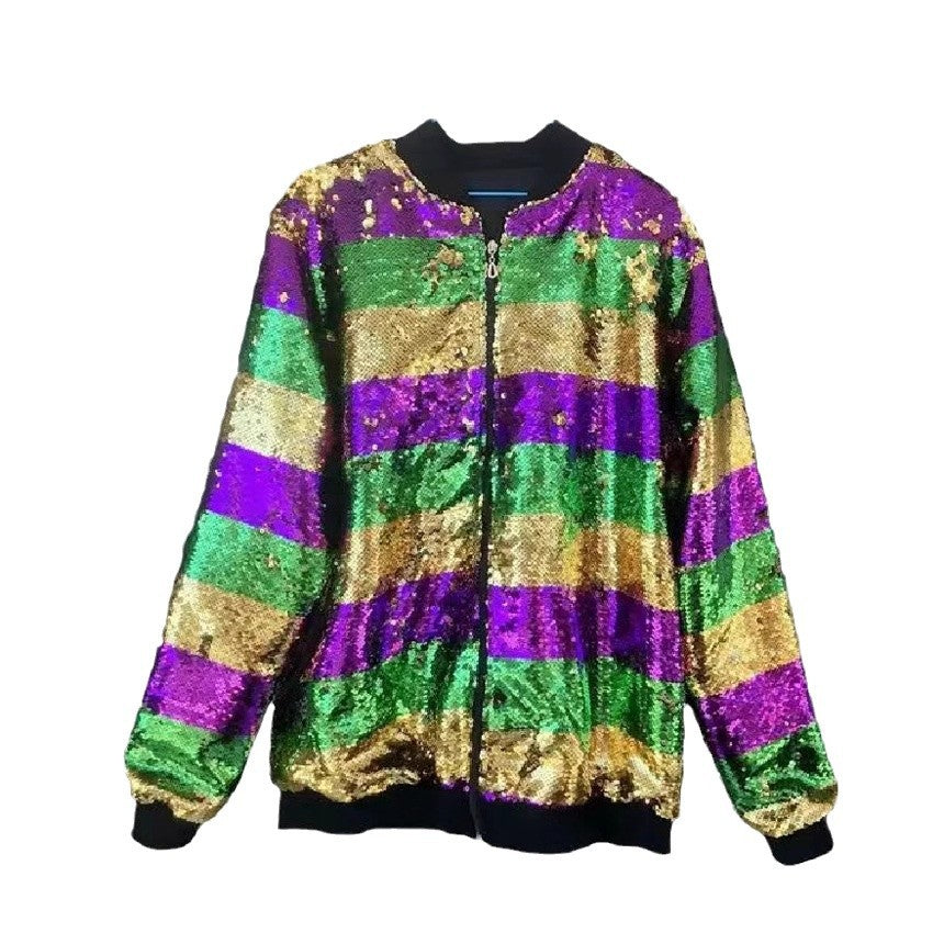 Damen Glitzerjacke Multicolore Pailletten Bomberjacke