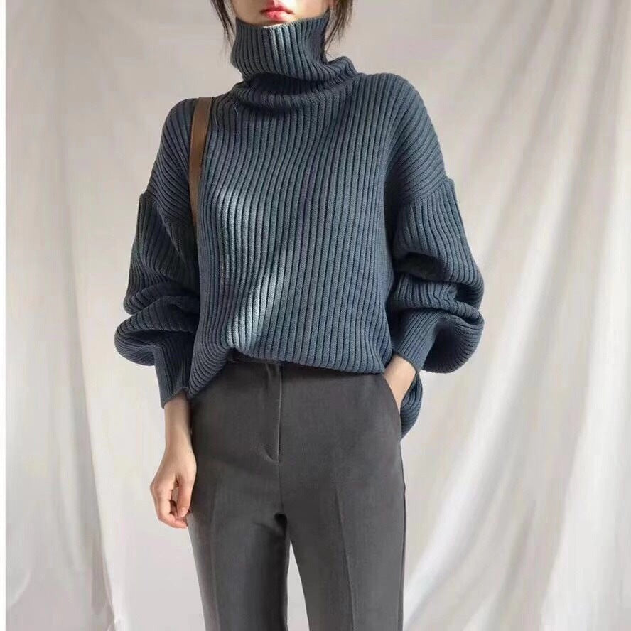 Damen Grobstrickpullover Hoher Kragen Voluminöse Ärmel Norvielle - Norvielle