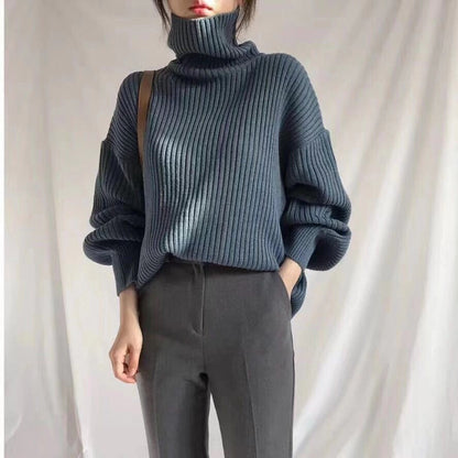 Damen Grobstrickpullover Hoher Kragen Voluminöse Ärmel Norvielle - Norvielle