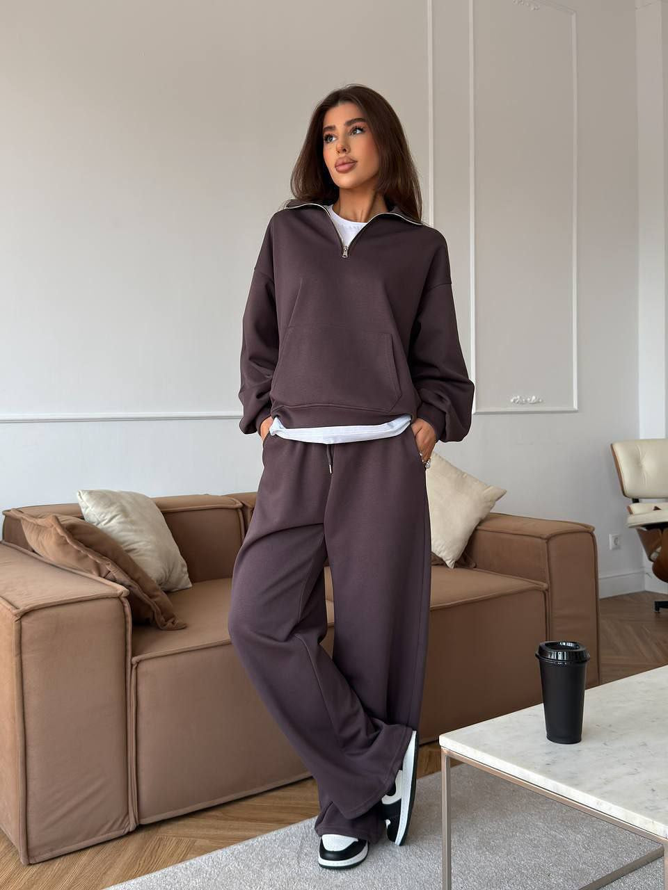 Damen Sportpullover Halbzipper Weite Hose Norvielle