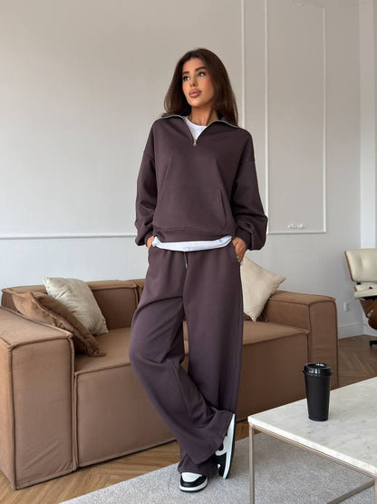 Damen Sportpullover Halbzipper Weite Hose Norvielle