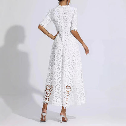 Damen Midi Kleid Florale Stickerei V-Ausschnitt Norvielle
