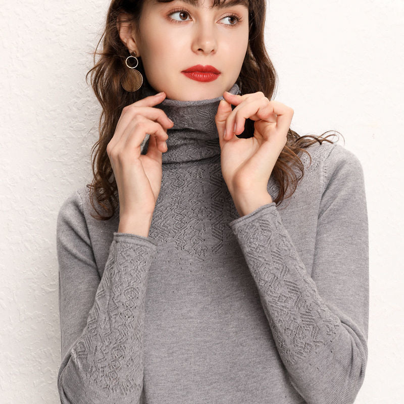 Damen Rollkragenpullover Feines Strukturmuster Norvielle