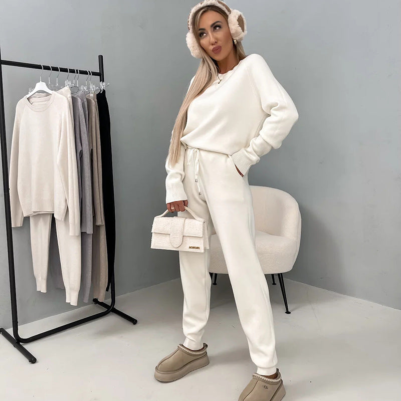 Damen Fleece Lounge Set Elastischer Bund Weiches Material Beige