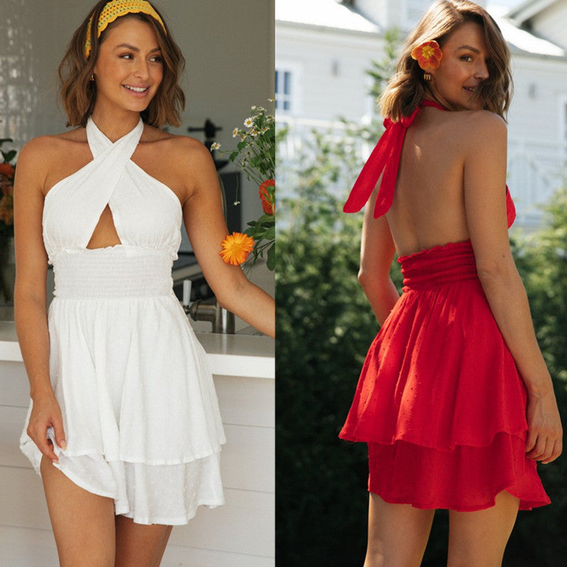 Damen Minikleid Sommer Elastisch Raffiniertes Halterneck Norvielle - Norvielle