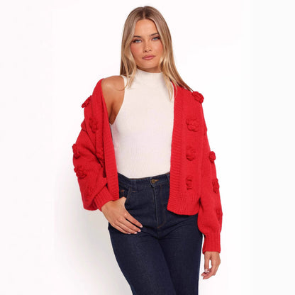 Damen Strickjacke Florales Design Voluminöse Ärmel Norvielle