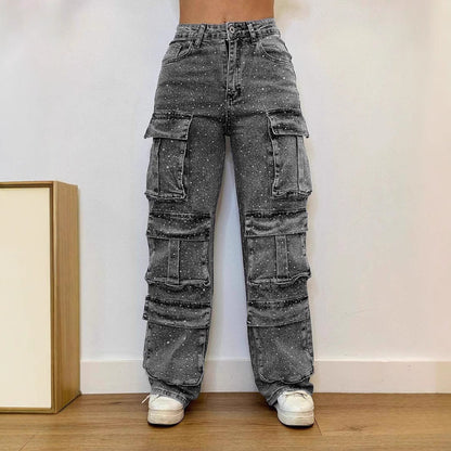 Damen Cargo-Hose Trend-Taschen Modern Wasch-Effekt