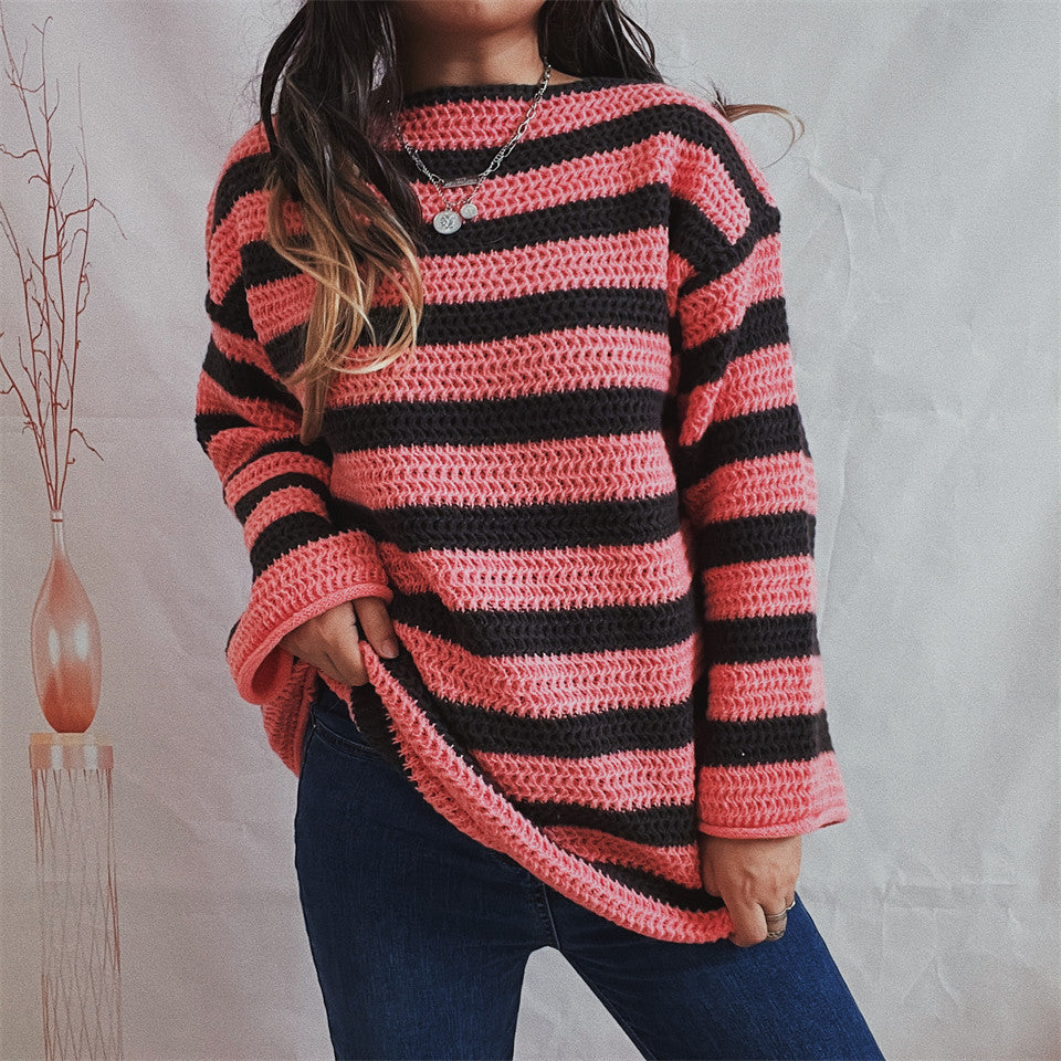 Damen Grobstrickpullover Streifenmuster Norvielle