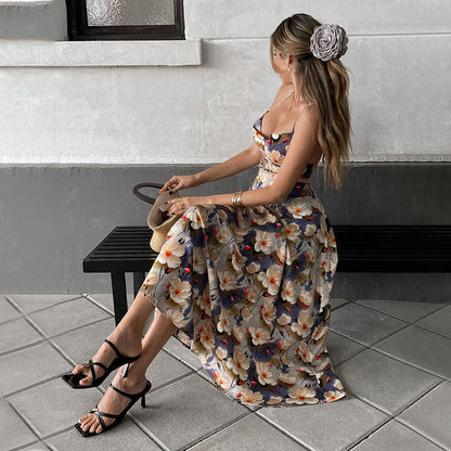 Damen Maxikleid Trägerlos Floralmuster Norvielle - Norvielle