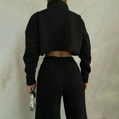 Damen Cropped Sweatjacke Hochkragen Norvielle
