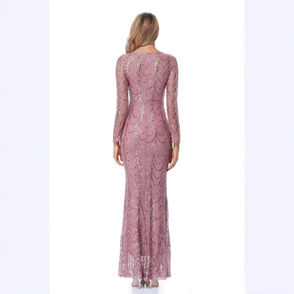 Damen Abendkleid Figurbetont Transparente Ärmel Pailletten