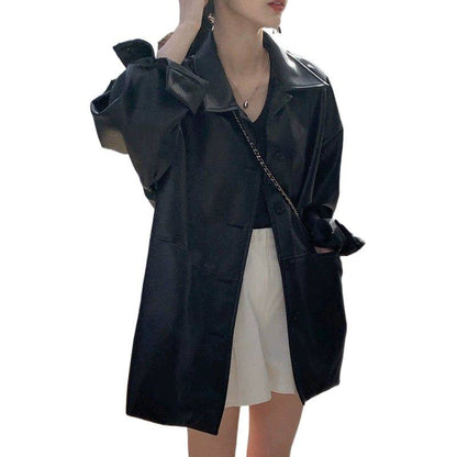 Damen Lederjacke Oversized Klassischer Kragen Norvielle