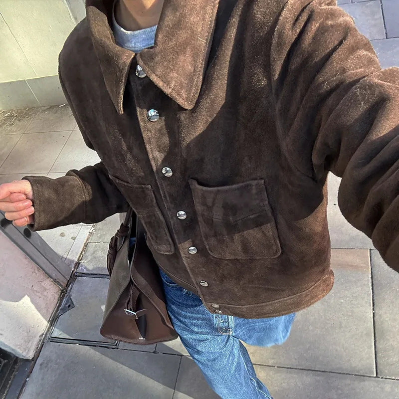 Damen Wildlederjacke Mit Taschen Norvielle Braun - Norvielle