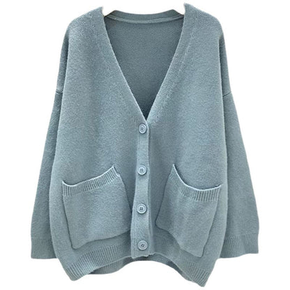 Norvielle Damen Strickjacke V-Ausschnitt mit Taschen