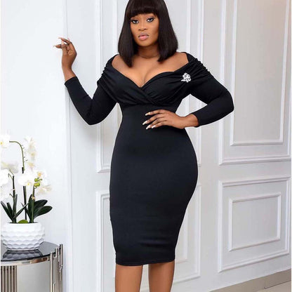 Damen Cocktailkleid Figurbetont Off-Shoulder Rüschendetails