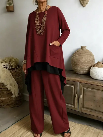 Damen Ensemble Asymmetrisches Oberteil Weite Hose Norvielle