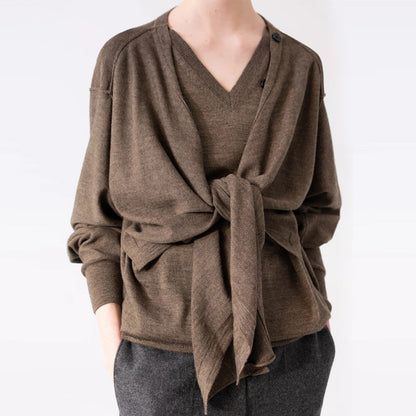 Damen Strickcardigan Asymmetrisch Knöpfe Beige Norvielle
