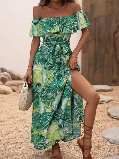 Damen Maxikleid Off-Shoulder Design Tiefes Dekolleté