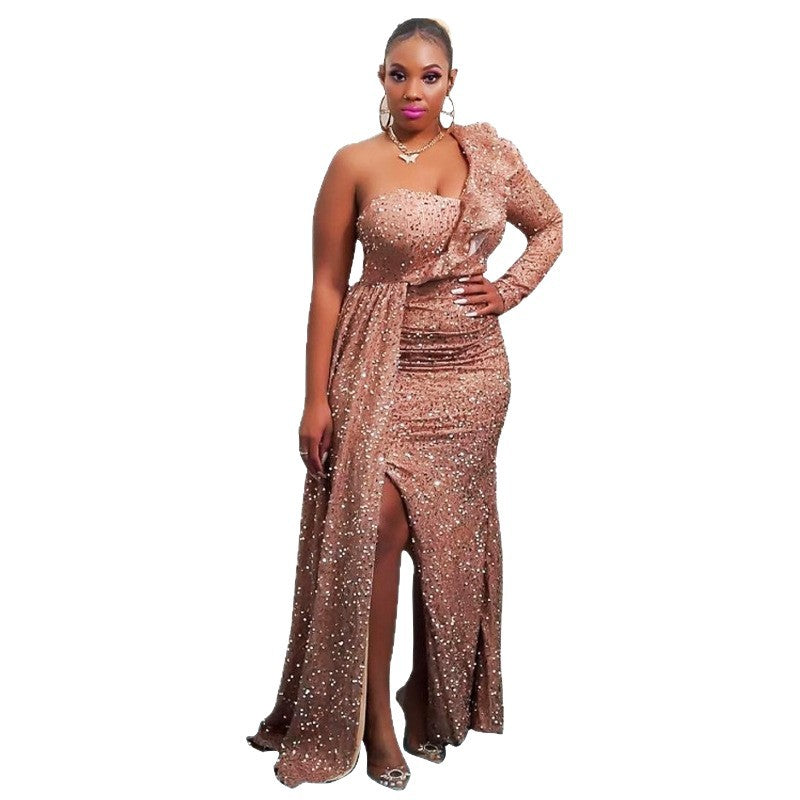 Damen Pailletten-Kleid Asymmetrischer Schnitt Glitzer Effekt