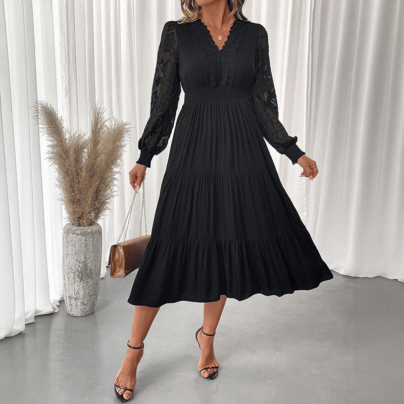 Damen Maxikleid mit Puffärmeln Rüschen Details Norvielle - Norvielle