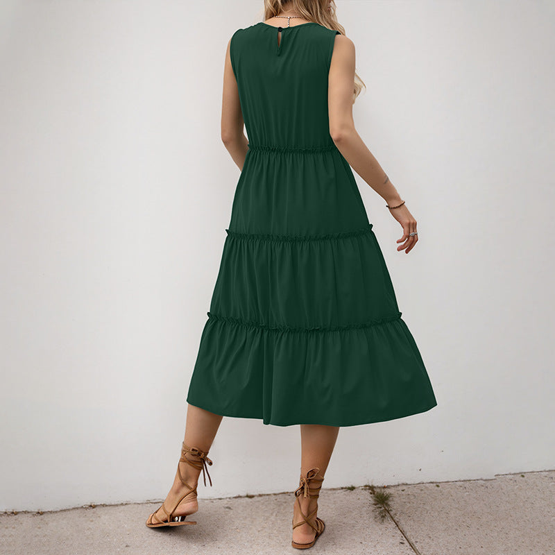 Damen Maxikleid Rüschendetails Elastischer Taillenzug