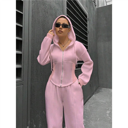 Damen Hoodie-Set Figurbetont Mit Zipper Details