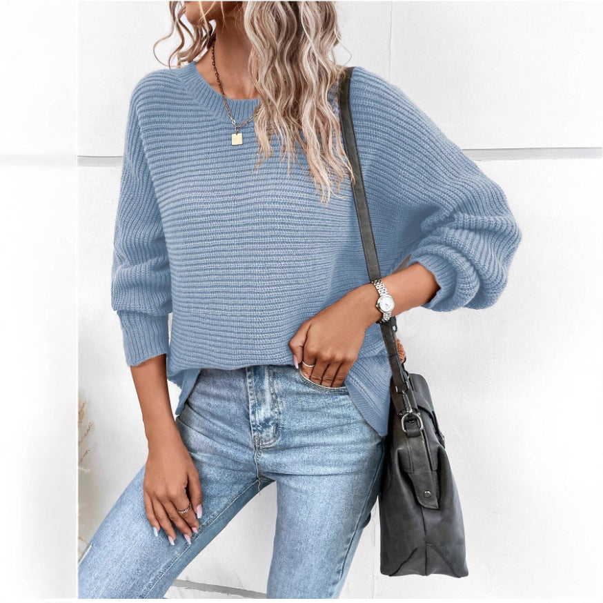 Damen Strickpullover V-Ausschnitt Kontrasttexturen Norvielle