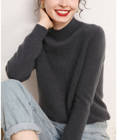 Damen Kaschmirpullover Stehkragen Schmale Ärmel Beige