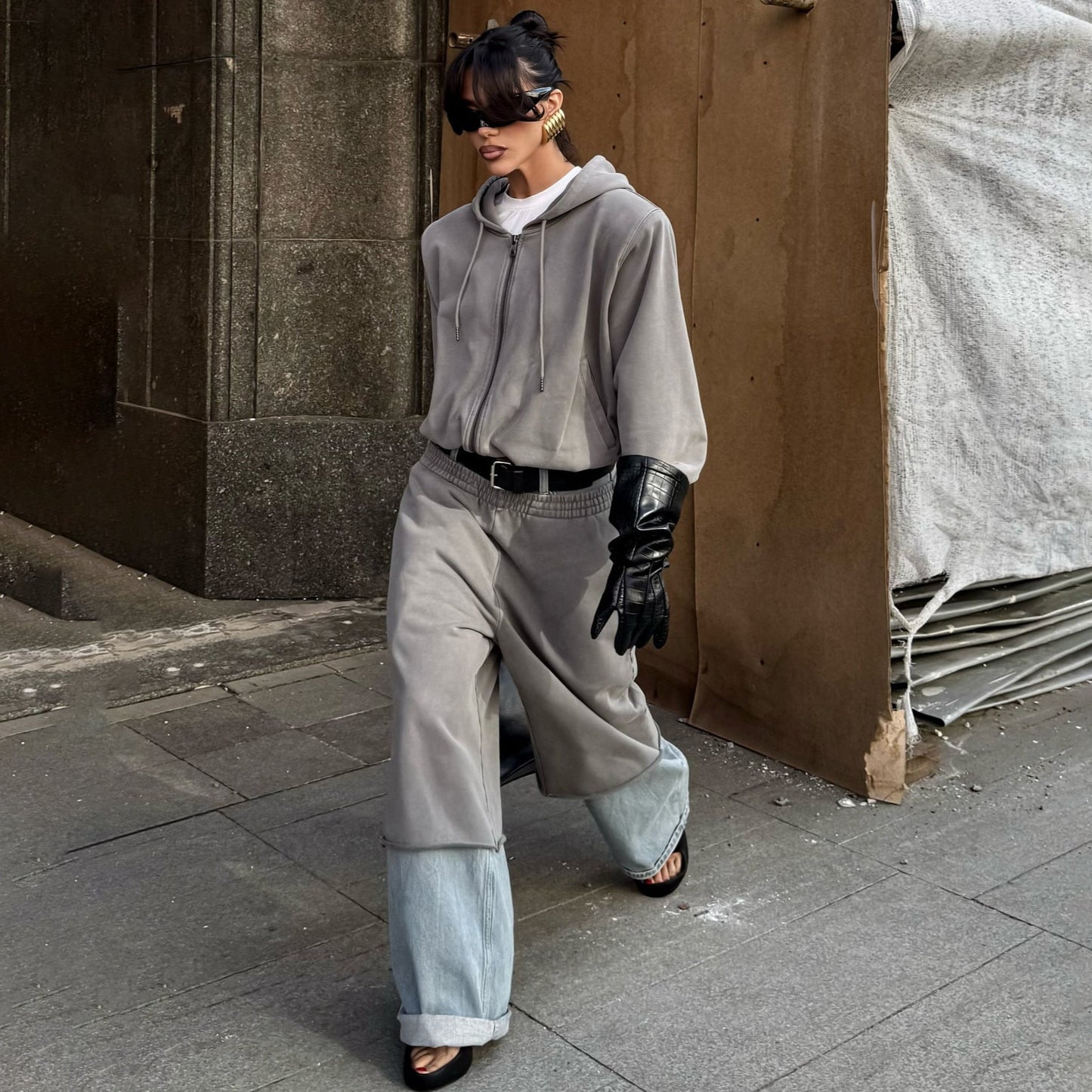 Damen Jumpsuit mit Hoodie und weitem Bein Norvielle