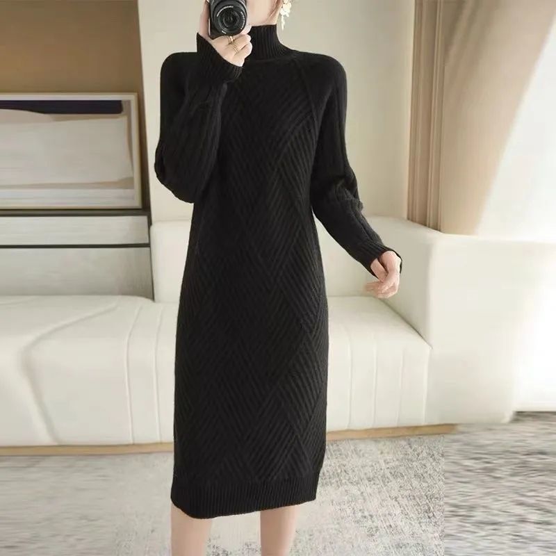 Damen Strickkleid Stehkragen Rippmuster Norvielle