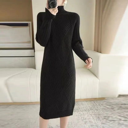 Damen Strickkleid Stehkragen Rippmuster Norvielle