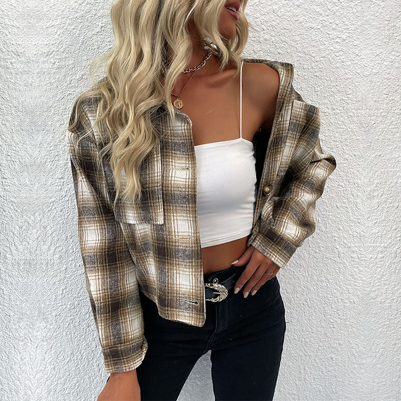 Damen Flanelljacke Kariert Strukturiert Regular Fit