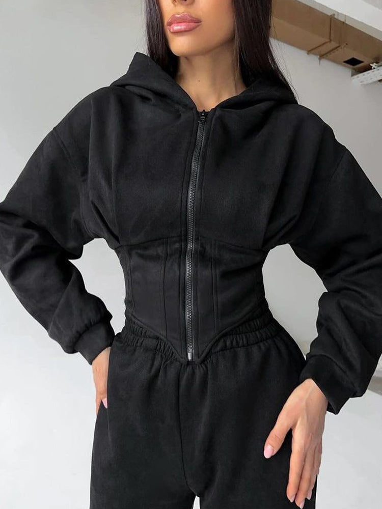Damen Jumpsuit Tailliert Sportliche Kapuze Norvielle