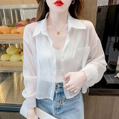 Damen Bluse V-Ausschnitt Rippdetails Transparent