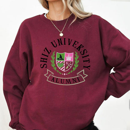 Damen Oversized Sweatshirt Universitätsemblem Lässig Grün