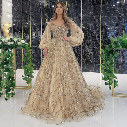 Norvielle Damen Abendkleid Lang Ärmelig