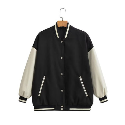 Damen Collegejacke Kontrastärmel Praktische Taschen