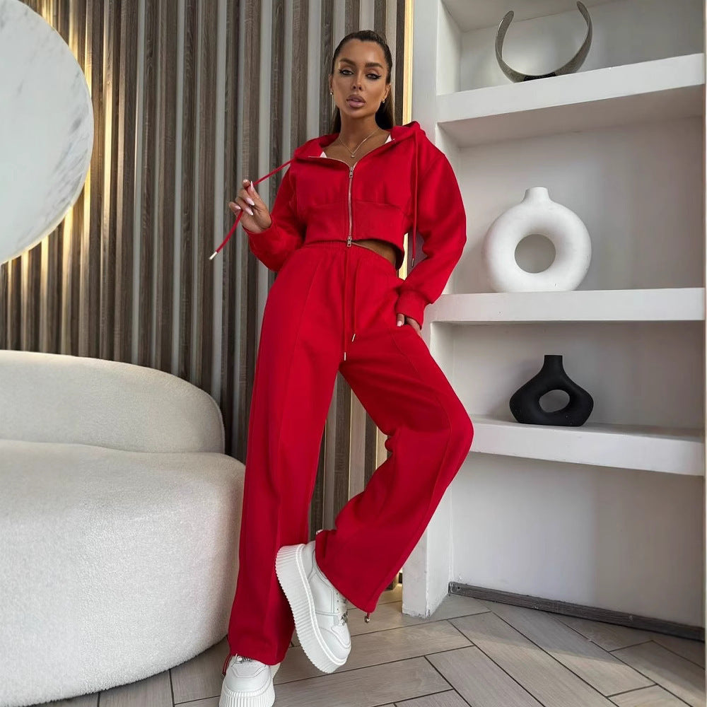 Damen Sport Set Cropped Hoodie Elastisch Norvielle
