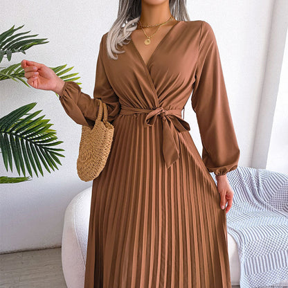 Damen Wickelkleid Faltenrock Langer Arm Norvielle