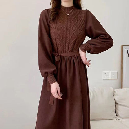 Damen Strickkleid Strukturiertes Oberteil Puffärmel Norvielle